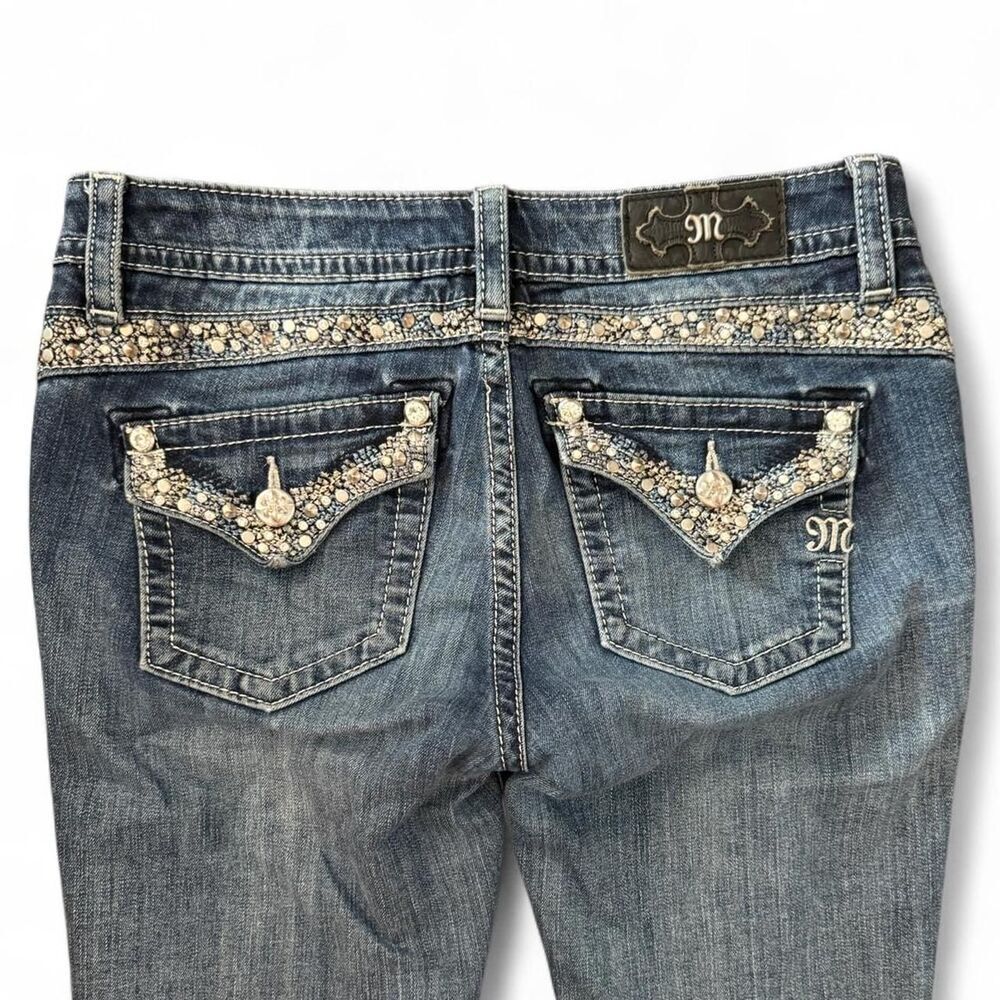 Miss Me Mid Rise Bootcut Jeans Size 28 Metallic Silver Stitch Embellished - Picture 6 of 7